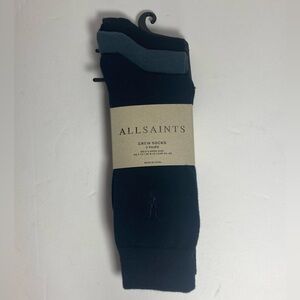 Allsaints NWT Designer Luxury 3 Pack Black Crew Socks for Men